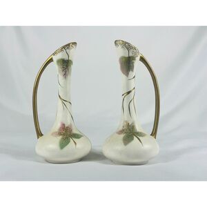 Pair of Hand Painted Vintage Lefton Vases Floral Gold